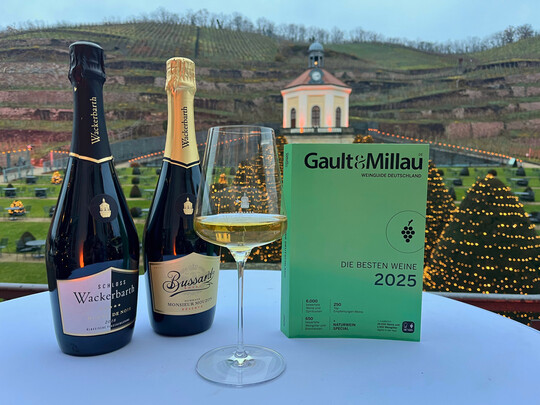 Vier Trauben fr Schloss Wackerbarth und seine Spitzensekte im Gault&Millau Weinguide Deutschland 2025.