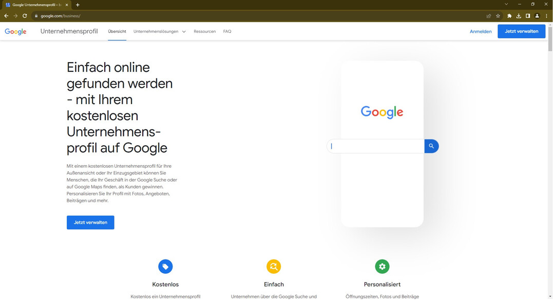 Ein Unternehmensprofil bei Google („My Business“) kann kostenlos angelegt werden.