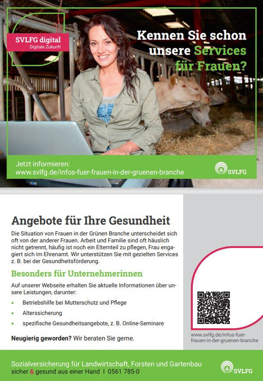 Eine Postkarte macht auf das Online-Angebot der SVLFG aufmerksam. 