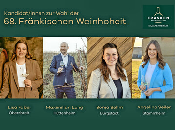Lisa Faber, Maximilian Lang, Sonja Sehm und Angelina Seiler (von links) wollen’s wagen: Sie treten zur Wahl der Fränkischen Weinmajestät im März an.