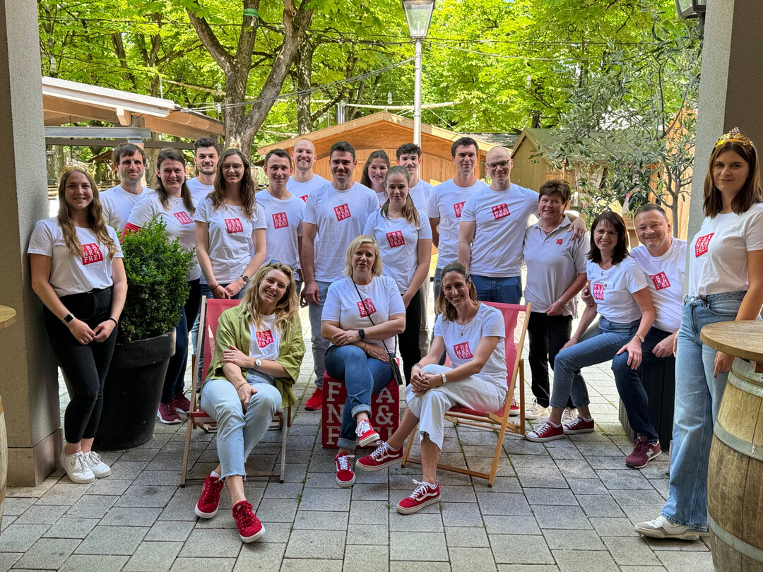 Sehr gute Laune beim Frank & Frei Team in Mnchen. 