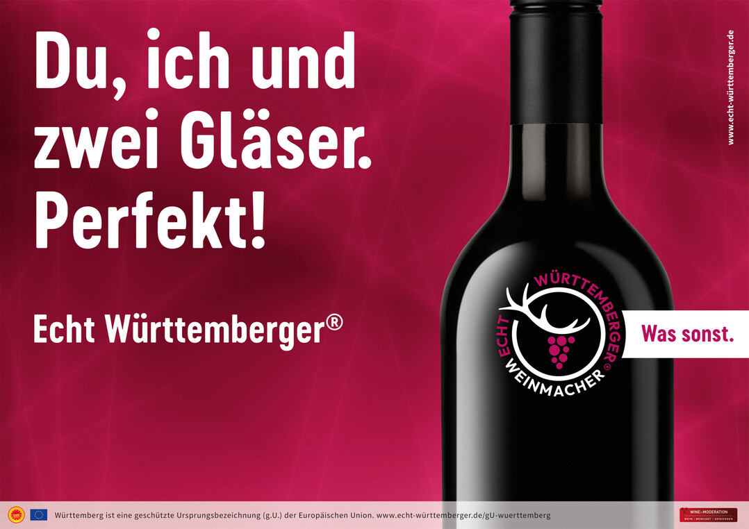 Kampagne der Echt Wrttemberger Weinmacher: Du, ich und zwei Glser. Perfekt!