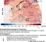 Dekadische Klimavorhersage für die Temperatur in Europa von 2026 bis 2030.