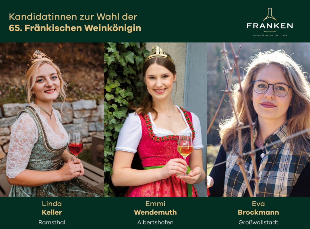Eine der drei jungen Weinenthusiastinnen wird das Amt der 65. Fränkischen Weinkönigin übernehmen.