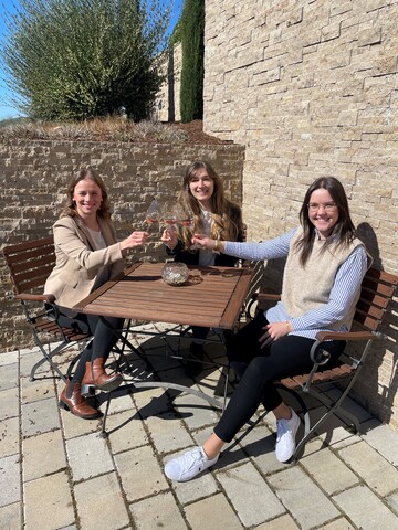 Die Badischen Weinhoheiten genieen die ersten Frhlingssonnenstrahlen auf einer Rundtour durch Baden (v.l.: die Badische Weinknigin Jessica Himmelsbach, mit den Weinprinzessinnen Geraldine Liebs und Lisa Huber).
