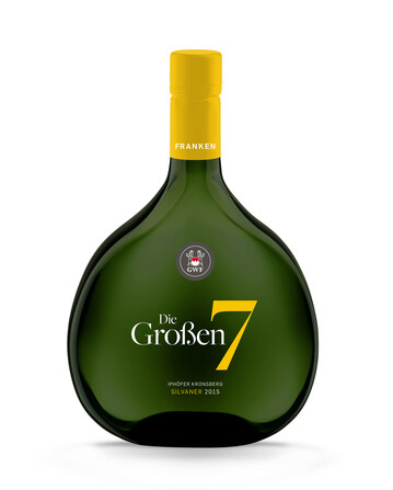 Ein echter Hingucker ist der neue Bocksbeutel PS, in dem sich die regionalen Sorten Silvaner, Riesling und Traminer der GWF-Premiumlinie Die Groen 7 prsentieren. 