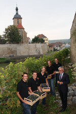 Die junge Winzergeneration der Lauffener Weingärtner mit Bürgermeister Klaus-Peter Waldenberger bei der Traubenernte.