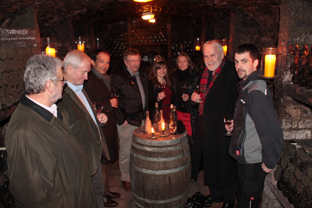 Eine der jhrlichen Weinreisen an Saale-Unstrut. Das Bild wurde im Dezember 2014 im Keller des Landesweingutes Kloster Pforta aufgenommen.