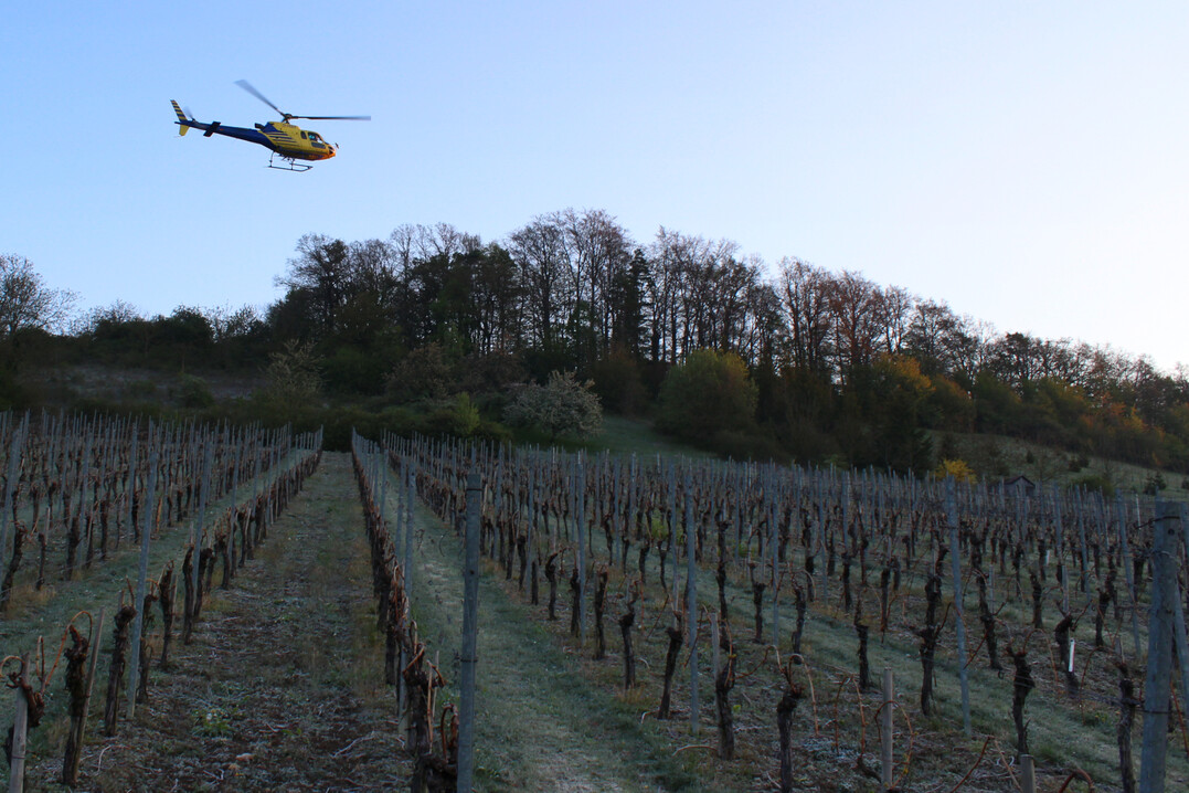 Hubschrauber im Einsatz gegen Frost.