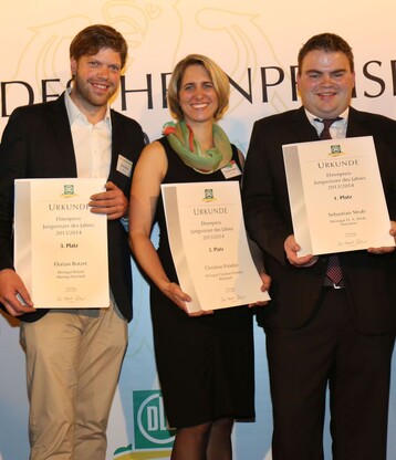 Die Jungwinzer des Jahres (von links): Florian Botzet, Christine Prstler und Sebastian Strub