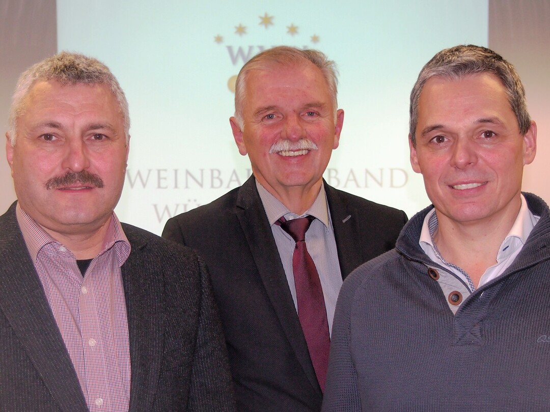 Weinbauprsident Hermann Hohl (Mitte) mit seinen beiden Vizeprsidenten Bernhard Idler (links) und Peter Albrecht (rechts)